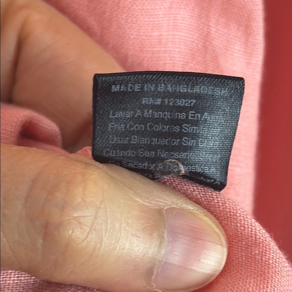 Harve Benard 100% Linen Salmon Relaxed Blouse with 3/4 Sleeves & Mandarin Collar - Picture 11 of 12